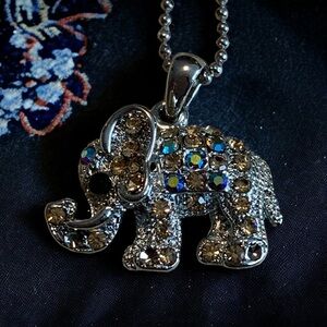 Sweet elephant with rhinestones pendant, silver tone